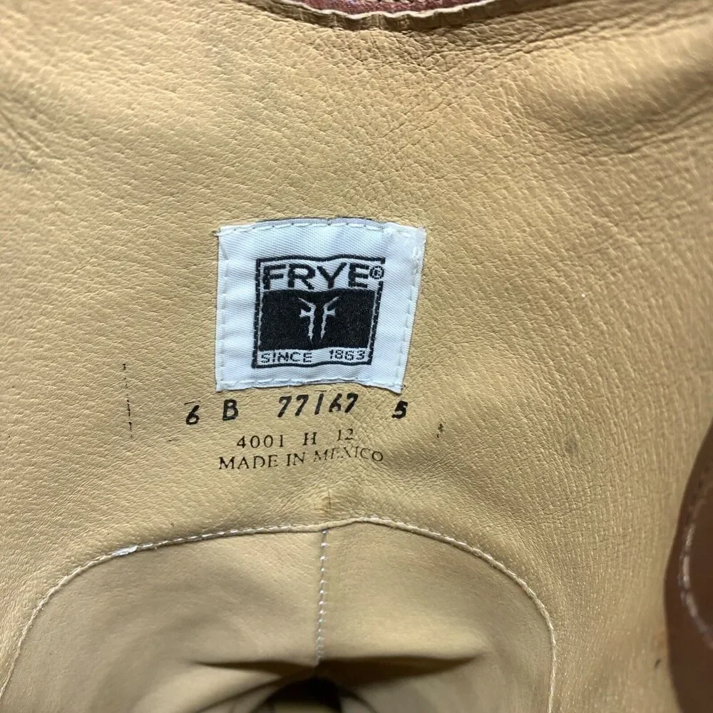 Frye #77167 Melissa Button Brown Tall Leather Riding Biker Womens Boots‎ Size 6B